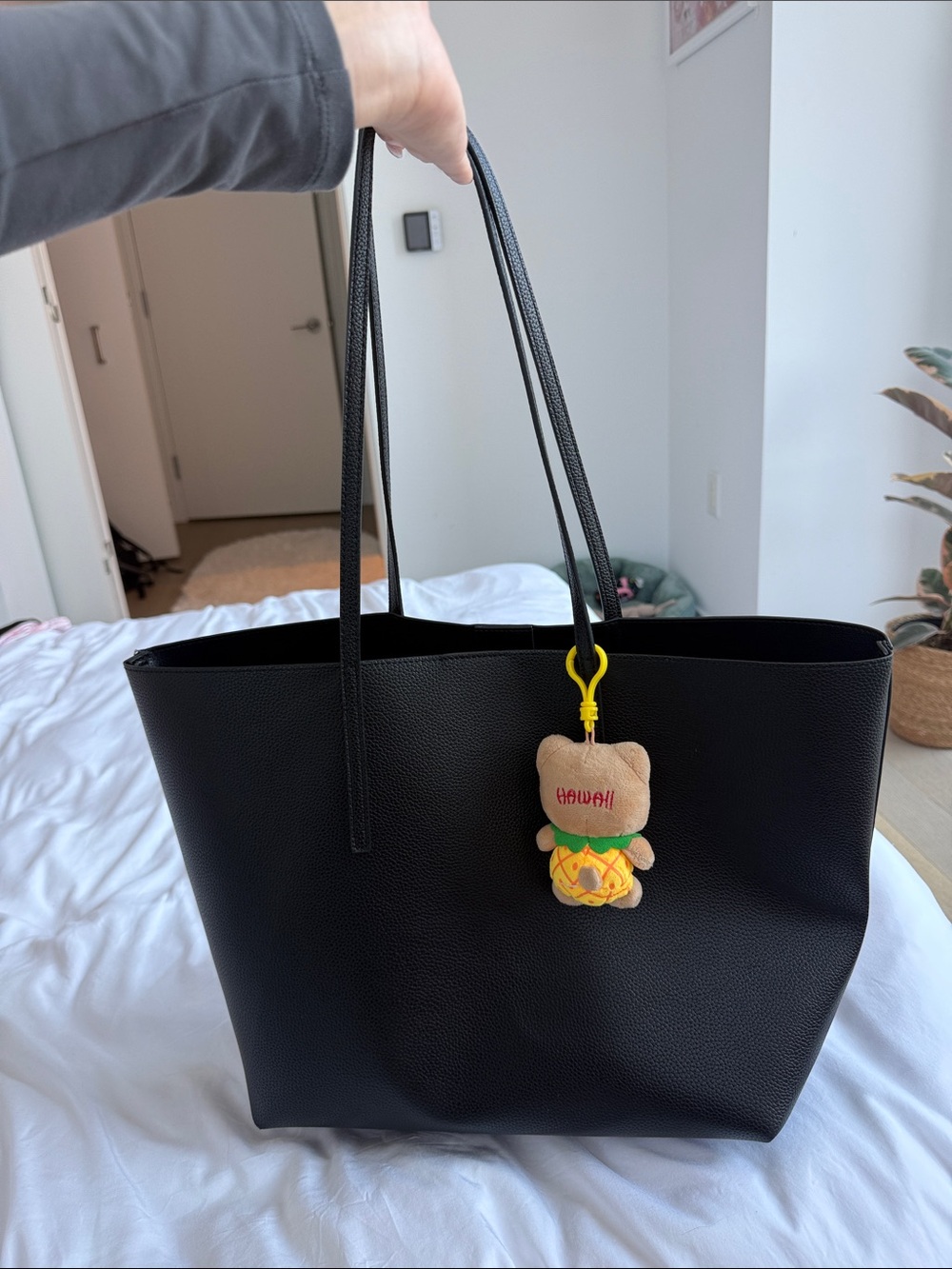 Mango Black Tote with Playful Plush Charm